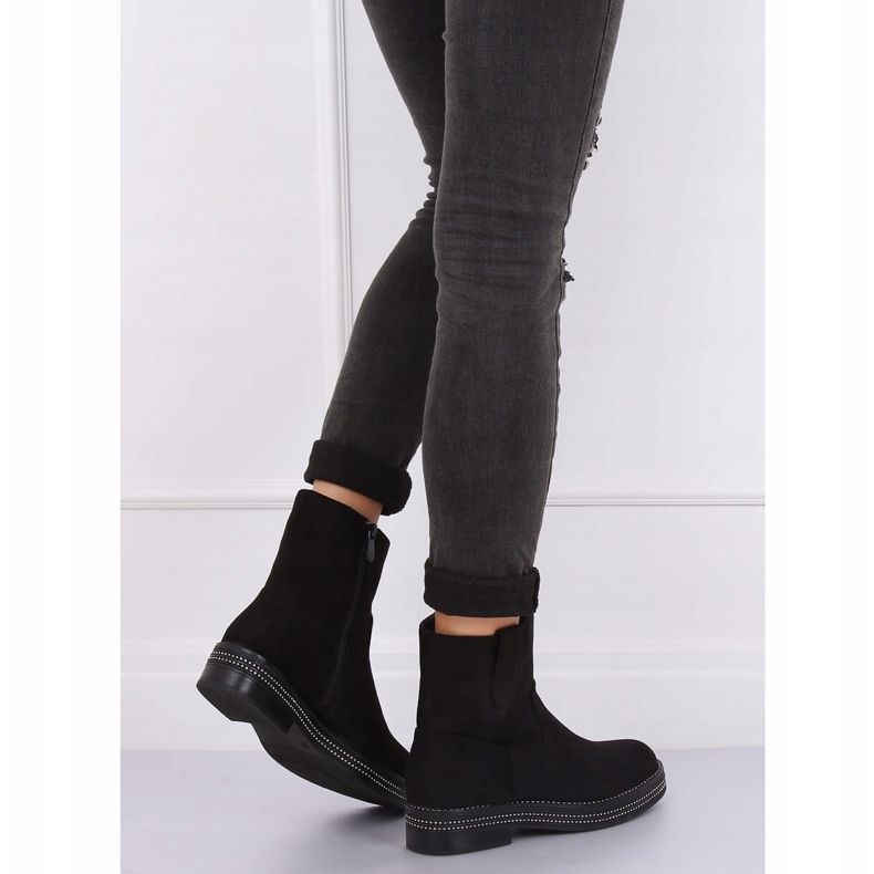 Černé dámské ploché černé kozačky CH1812-2 Black černý 2