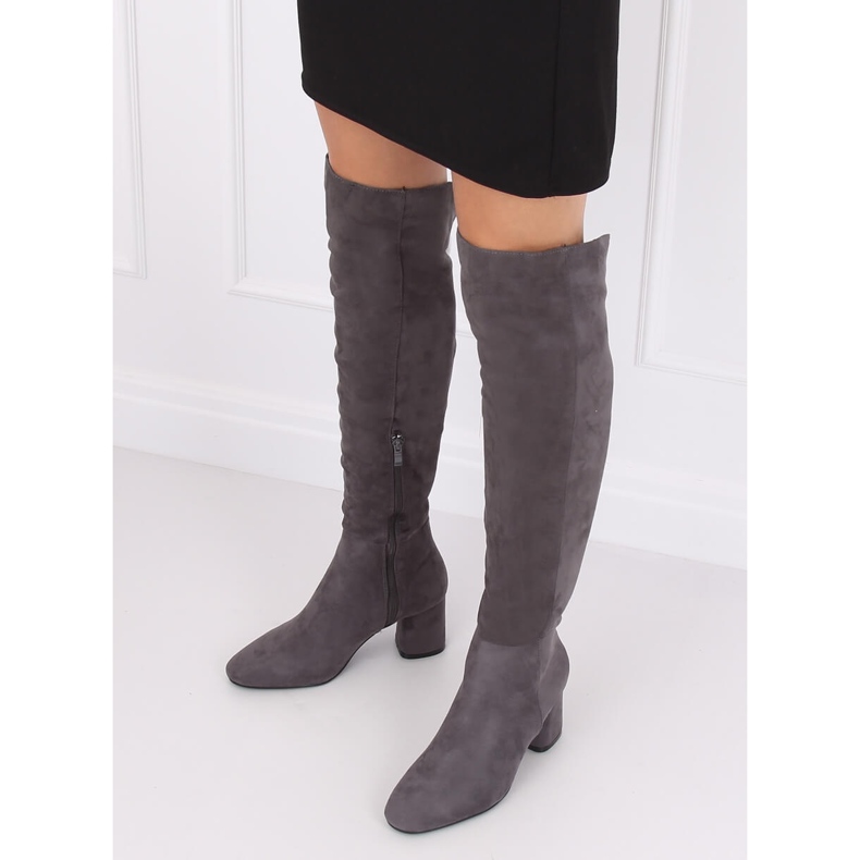 Šedé kozačky YQ215 šedé šedá 1 Šedé kozačky YQ215 šedé šedá 1