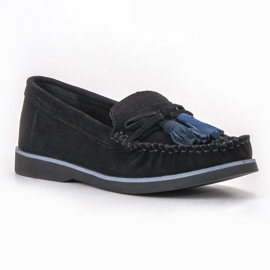 Filippo Kožené mokasíny s třásněmi černý 1