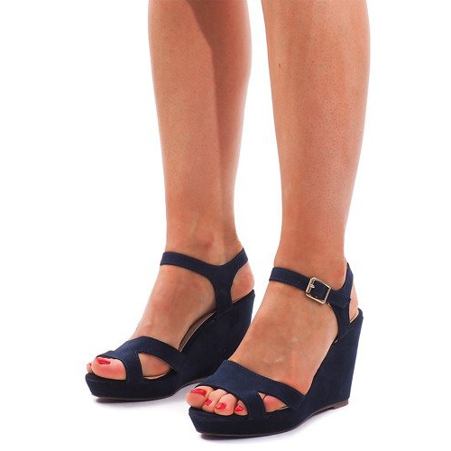 Sandály na klínku C-012 Navy Blue námořnická modř 2