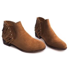 Prolamované Boho boty Fringe 3576 Camel hnědý 1