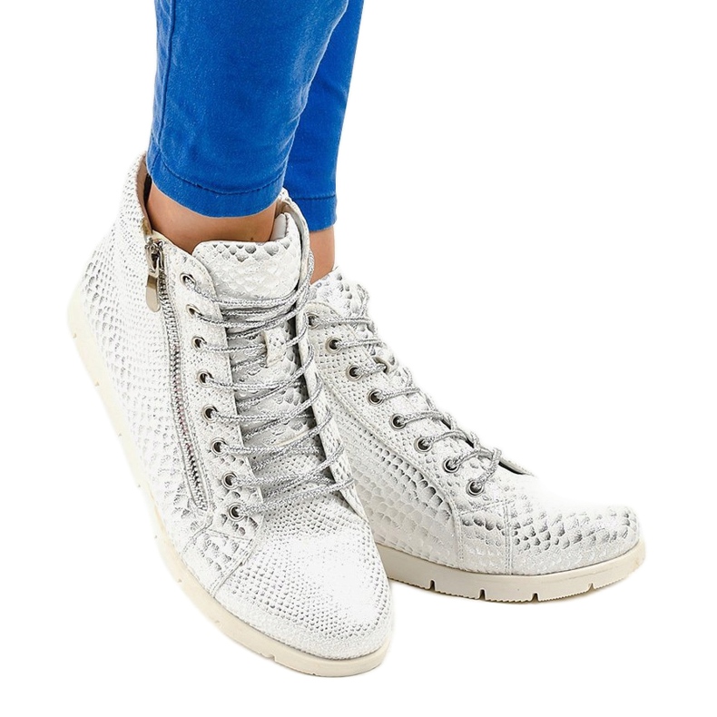 Stříbrné šněrovací boty se zipem 1557-38A šedá 1