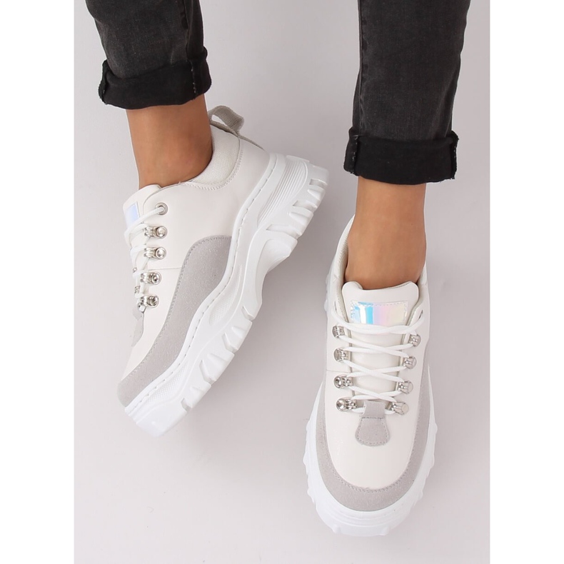 Boty na vysoké podrážce, bílá a šedá PF5329 šedá bílý 1