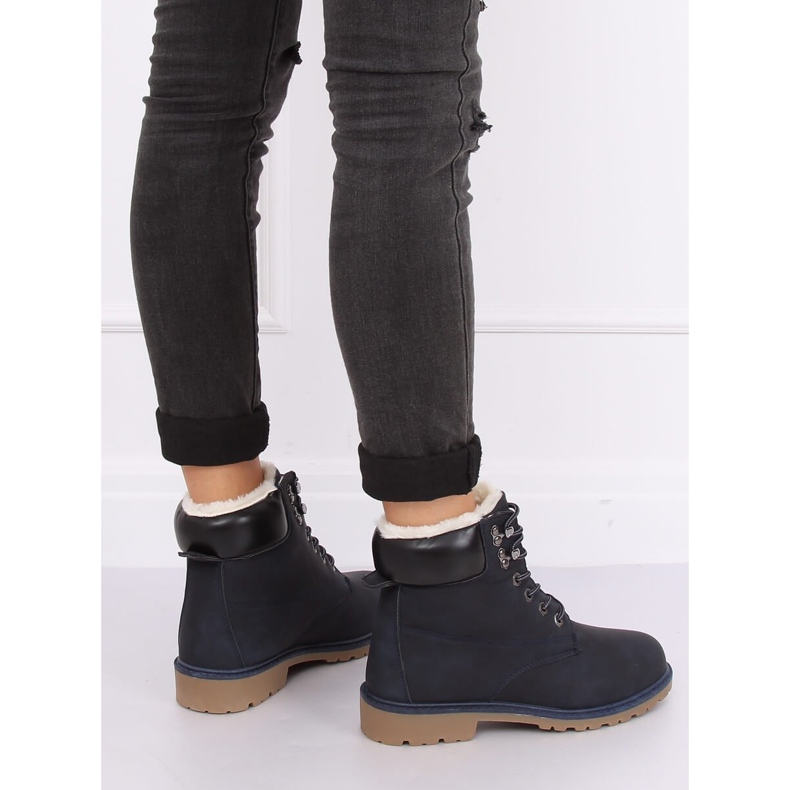 Dámské tmavě modré zateplené kozačky 1121-PA DK.BLUE námořnická modrá 1