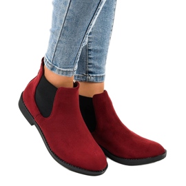 Burgundské semišové ploché kotníkové boty s elastickým L08-155 červené 1