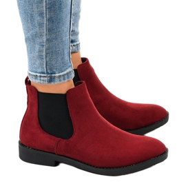 Burgundské semišové ploché kotníkové boty s elastickým L08-155 červené 2