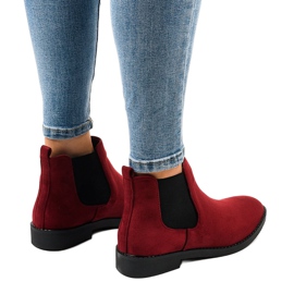 Burgundské semišové ploché kotníkové boty s elastickým L08-155 červené 3
