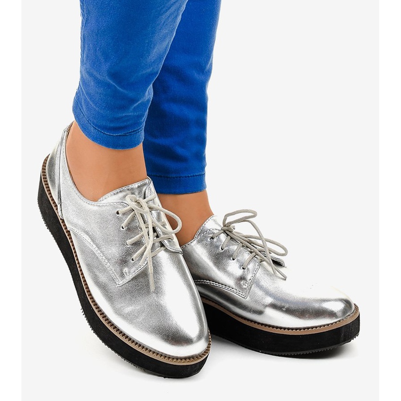 Stříbrné elegantní šněrovací boty 2017-1 šedá 2