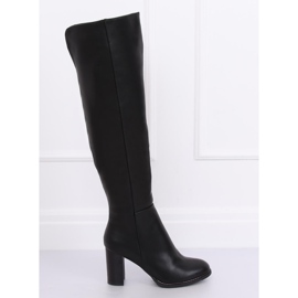 Kozačky nad kolena na sloupku černé F128 Černá 1