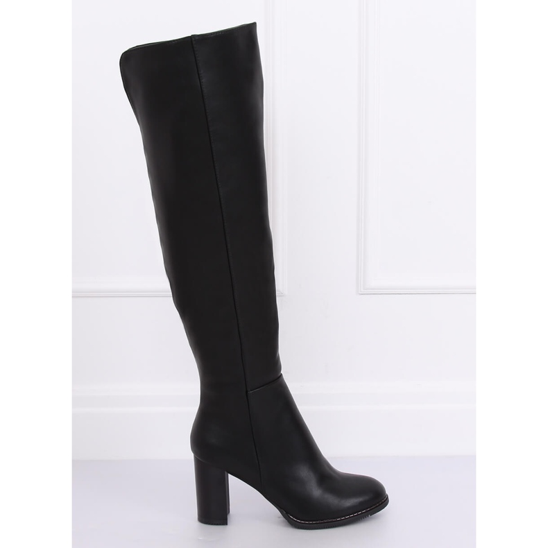 Kozačky nad kolena na sloupku černé F128 Černá 1