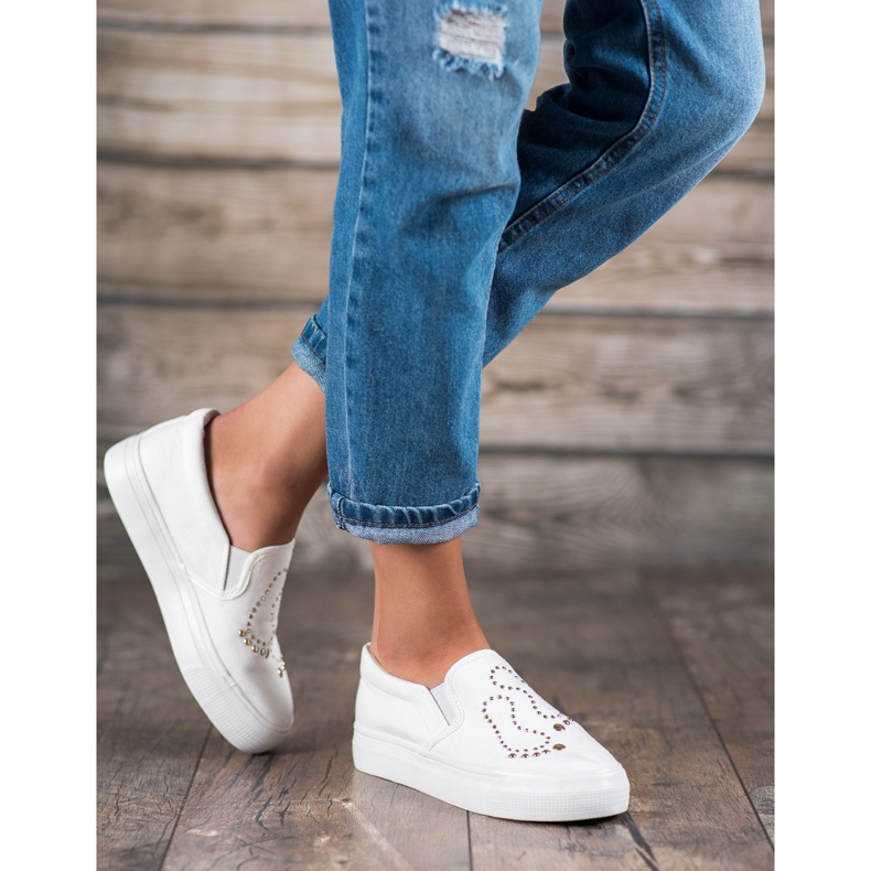 J. Star Slipony s kamínky bílý 1