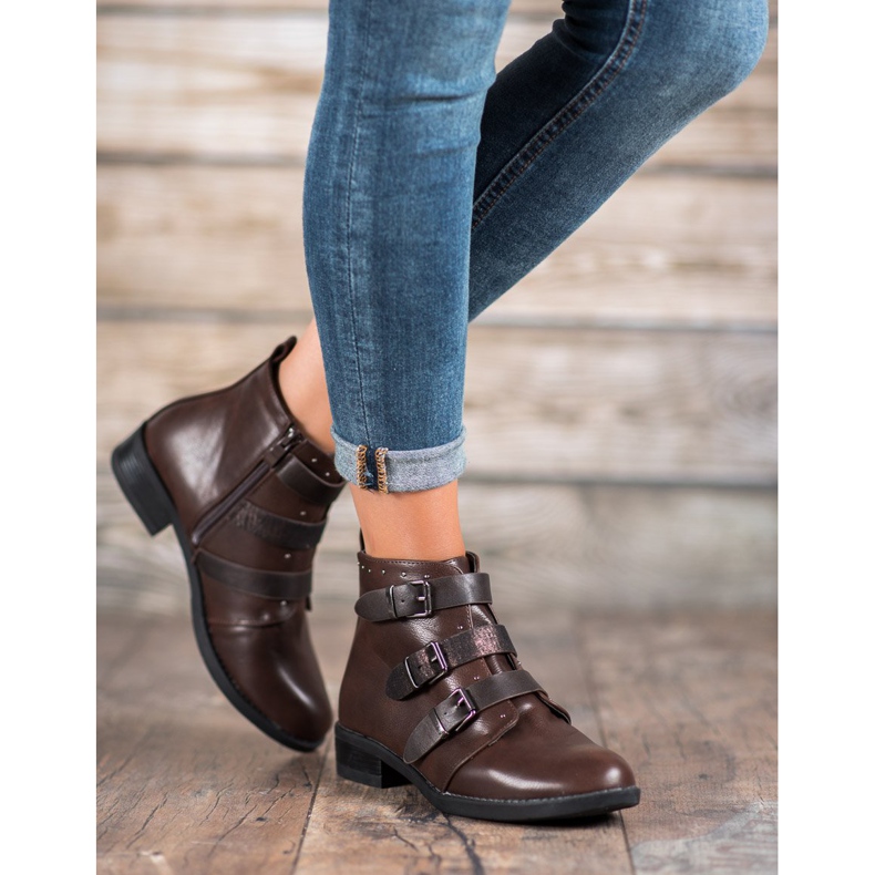 Small Swan Boty s ozdobnými pruhy hnědý 2