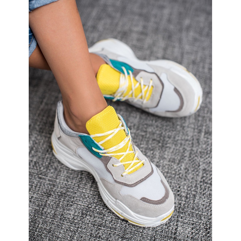 SHELOVET Šněrovací sportovní obuv šedá žlutá 1