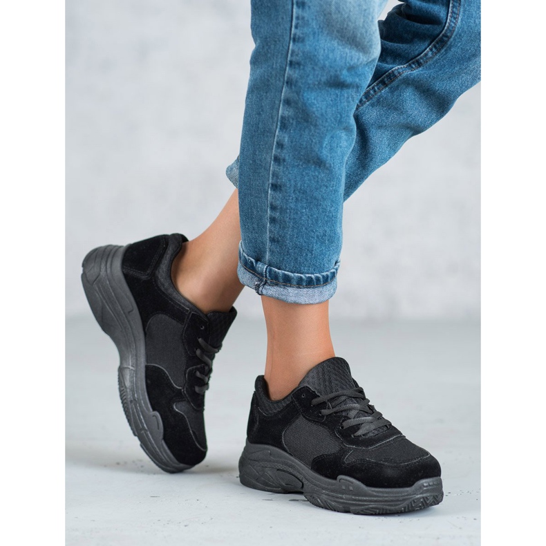 SHELOVET Šněrovací sportovní obuv černá 1