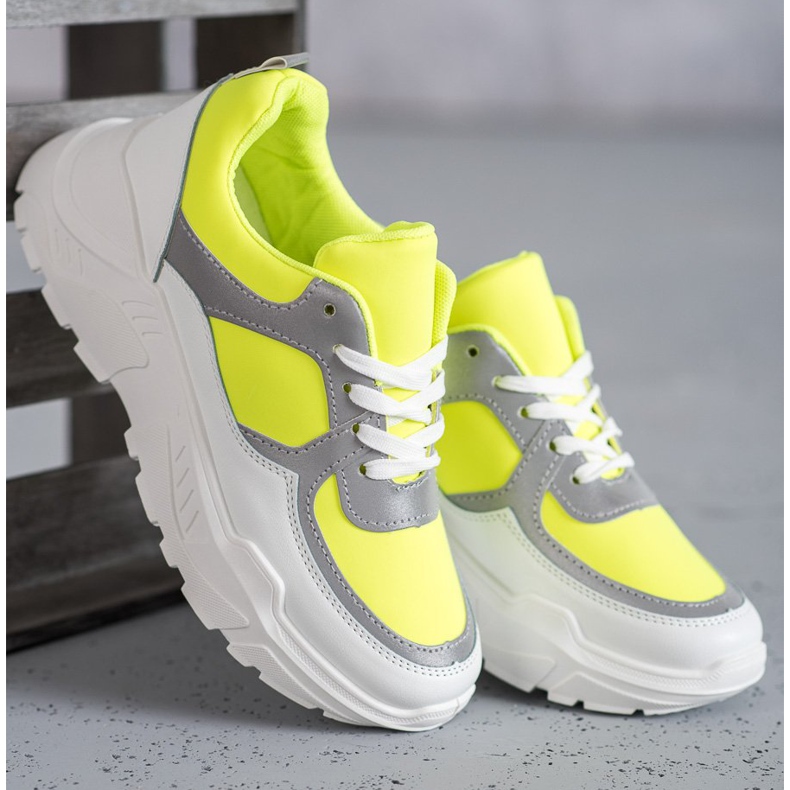 Ideal Shoes Neonové sportovní boty bílý vícebarevný žluť 1