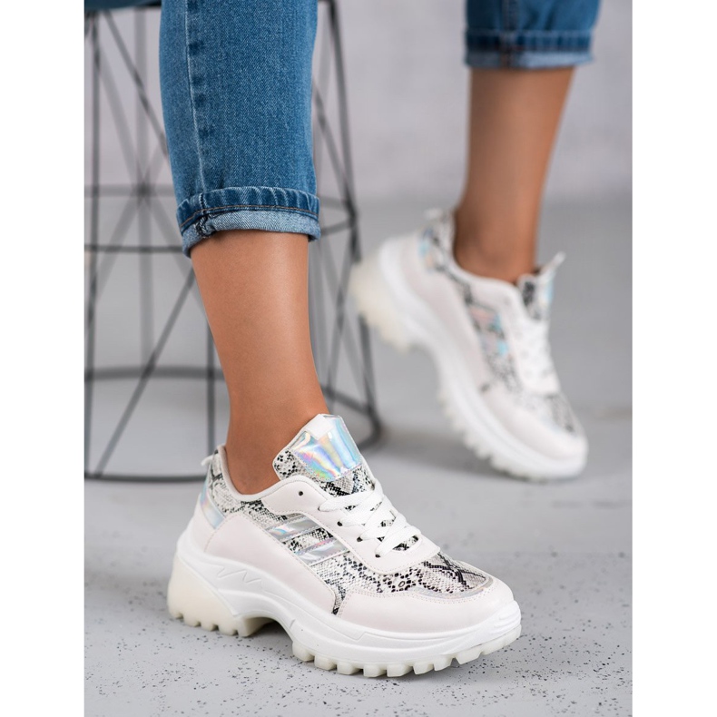 SHELOVET Bílé tenisky s potiskem hada bílý 1