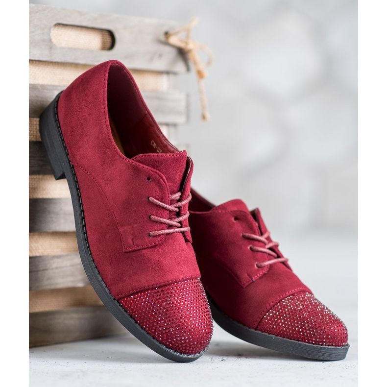 Best Shoes Boty s krystaly červený 1