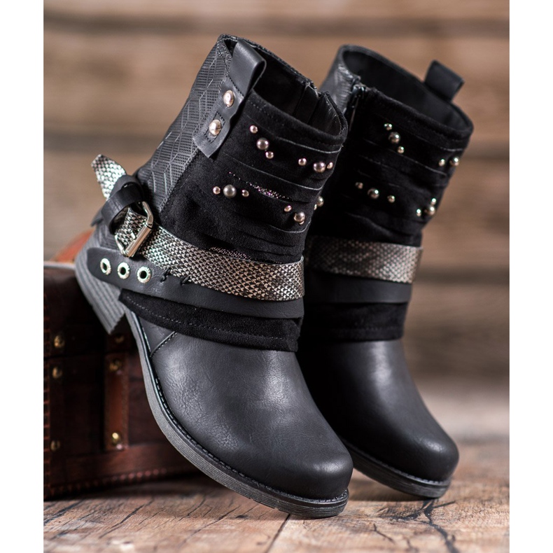 SHELOVET Boty s kamínky černý 1