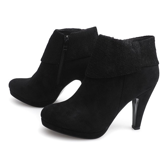 Elegantní boty na vysokém podpatku krajky 6-67 černé černá 1