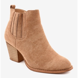 Béžové semišové kozačky na sloupku SA-3338 béžový 1