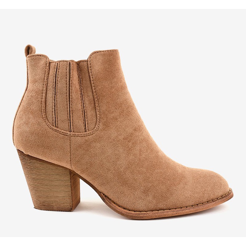 Béžové semišové kozačky na sloupku SA-3338 béžový 2