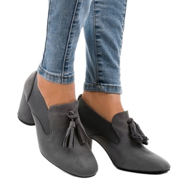 Černé semišové lodičky na sloupku LL-97P šedá 1