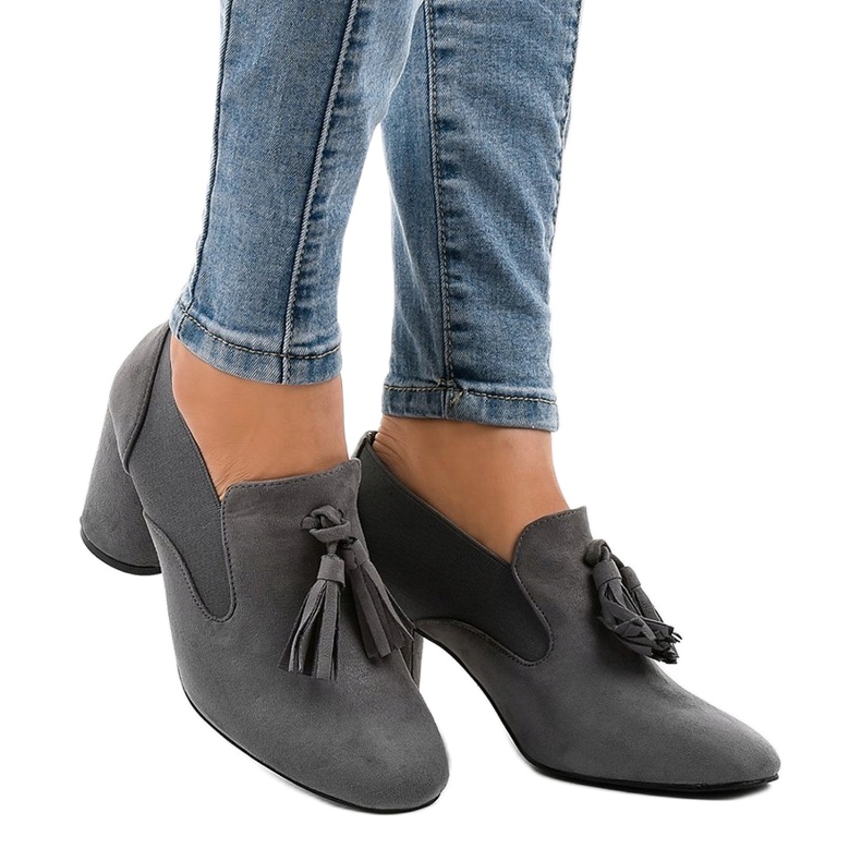 Černé semišové lodičky na sloupku LL-97P šedá 1 Černé semišové lodičky na sloupku LL-97P šedá 1