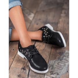 SHELOVET Svázané boty s eko kůží černá 1