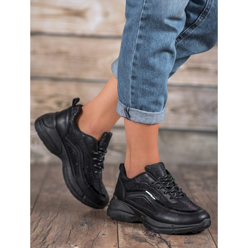 SHELOVET Lesklé sportovní boty černá 1