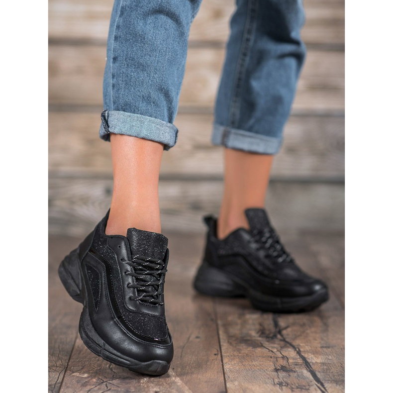 SHELOVET Lesklé sportovní boty černá 2