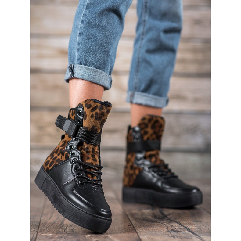 Diamantique Vysoké boty s leopardím potiskem hnědý černý 1