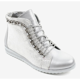 Stříbrné šněrovací boty se zipem TL-21 šedá 1