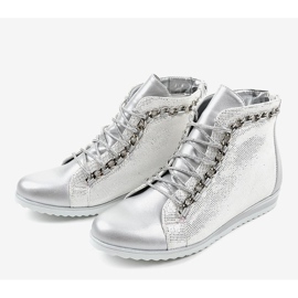 Stříbrné šněrovací boty se zipem TL-21 šedá 3