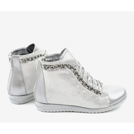 Stříbrné šněrovací boty se zipem TL-21 šedá 4