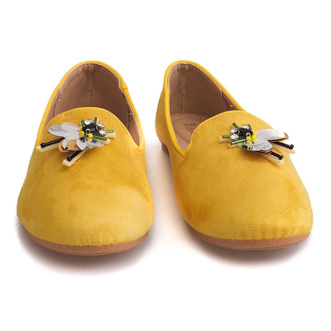 Semišové balerínky s vlasovou linkou 9988 Yellow žluť 1