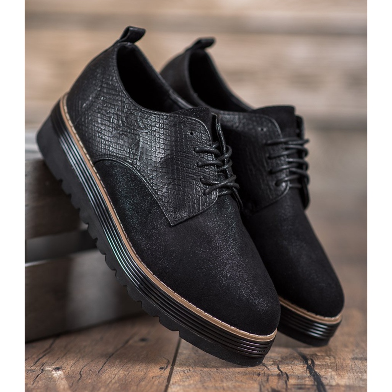 SHELOVET Boty na platformě tisku hada černý 1