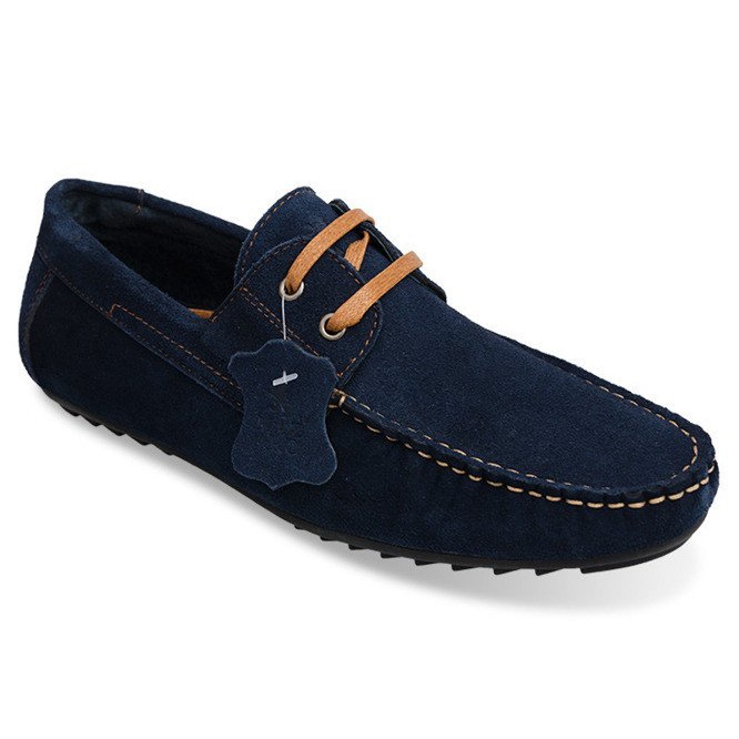 Šněrovací kožené mokasíny SH57 Navy Blue námořnická modř 1