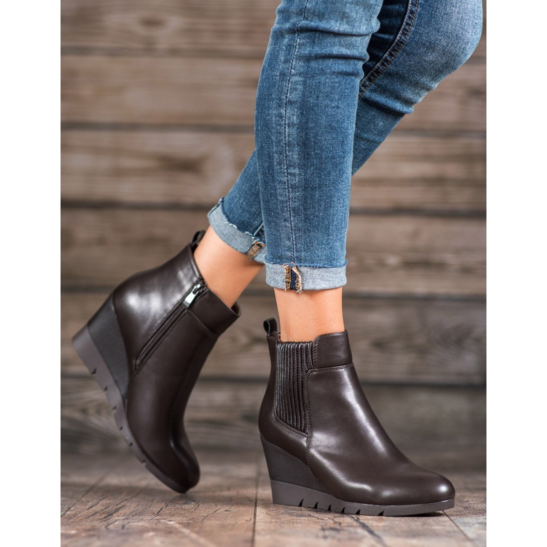 SHELOVET Boty na klínku hnědý 1