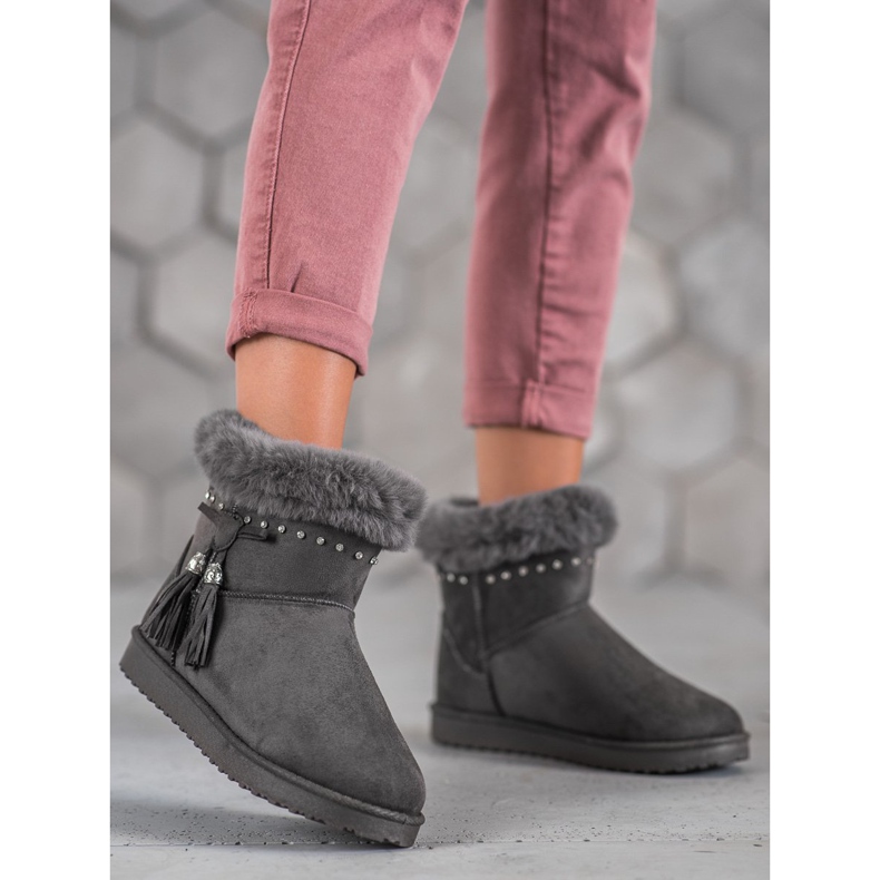 SHELOVET Mukluki s krystaly šedá 1