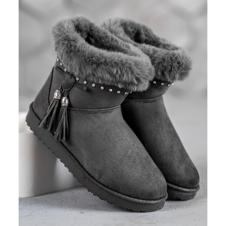 SHELOVET Mukluki s krystaly šedá 2