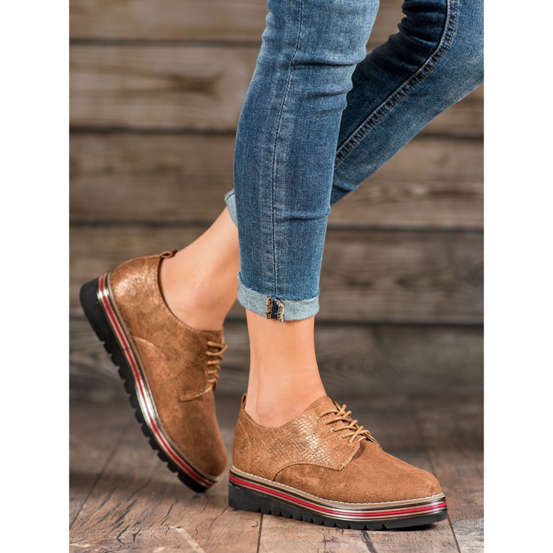 SHELOVET Boty na platformě tisku hada hnědý 1