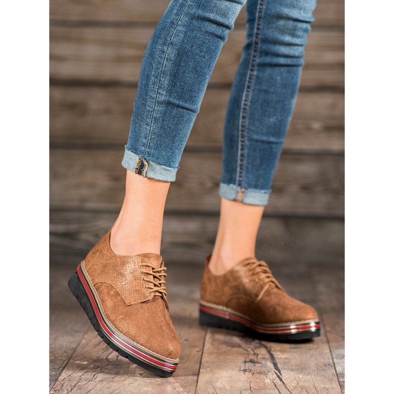 SHELOVET Boty na platformě tisku hada hnědý 2