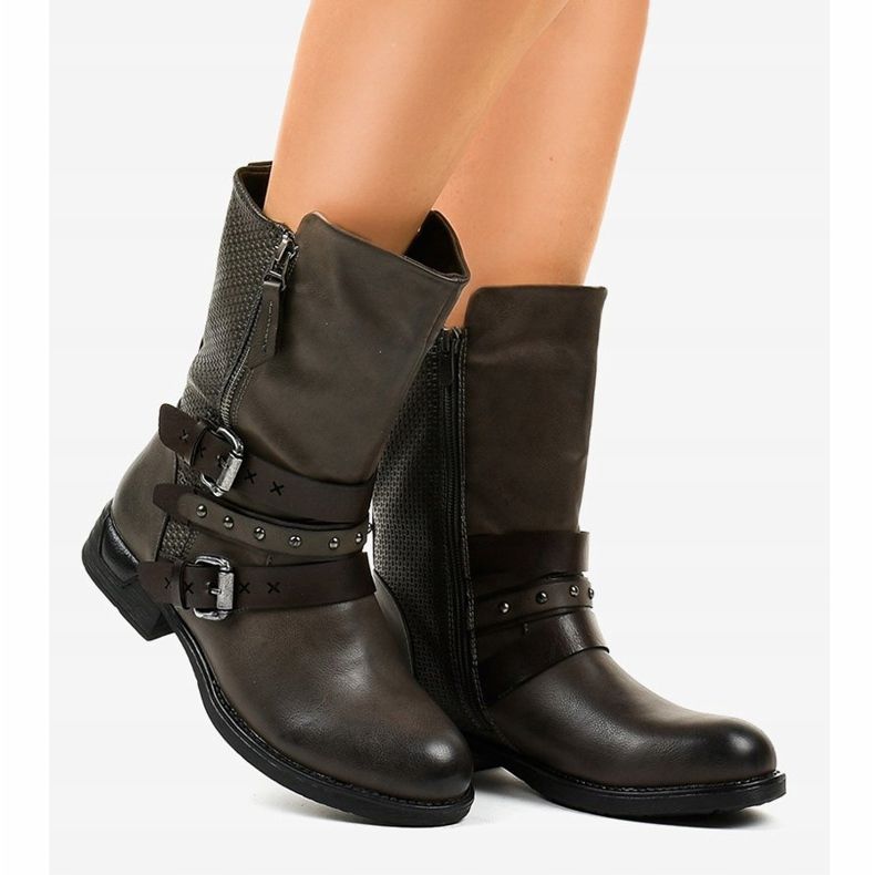 Dámské šedé ploché zateplené boty F1803 šedá 2