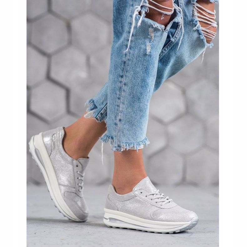 Kožené boty s třpytkami VINCEZA šedá 2