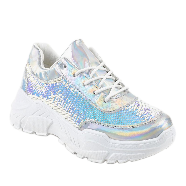 Stříbrné sportovní boty s flitry W-3118 šedá 1