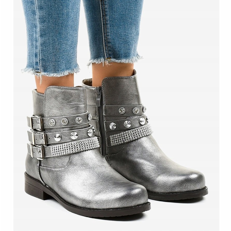 Šedé kozačky bohatě zdobené LL179 šedá 1