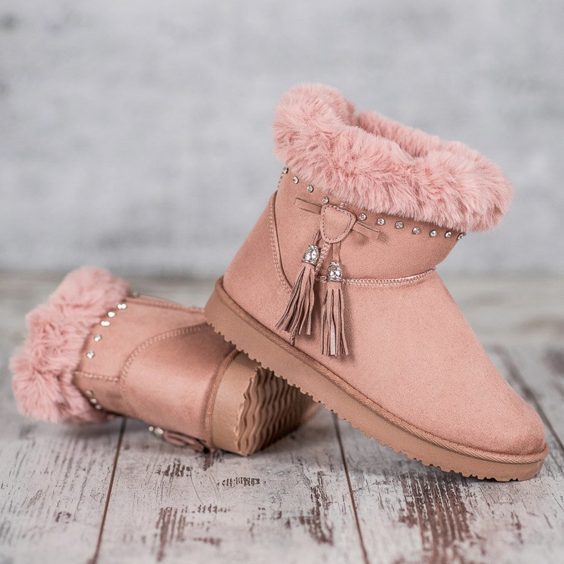 SHELOVET Mukluki s krystaly růžový 2