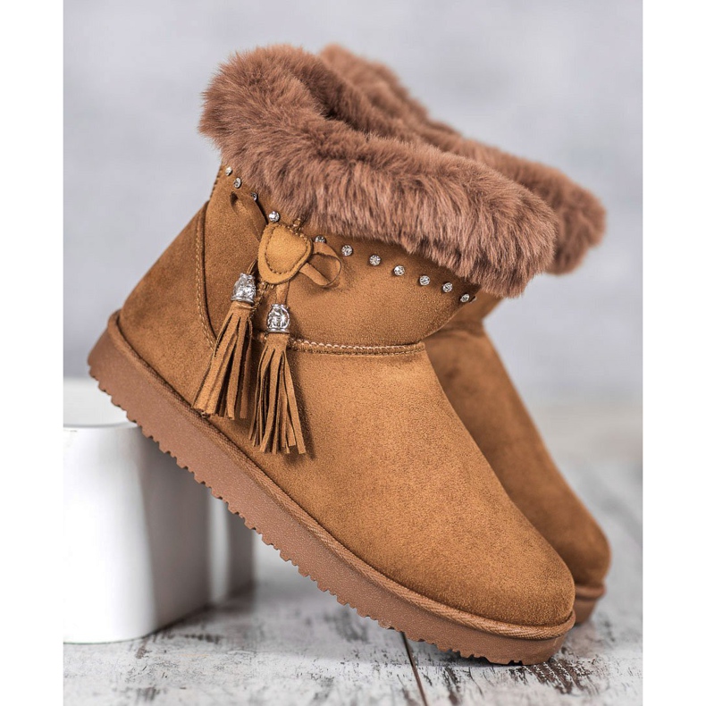 SHELOVET Mukluki s krystaly hnědý 1