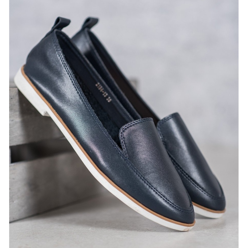 Mazaro Tmavě modré kožené mokasíny modrý 1