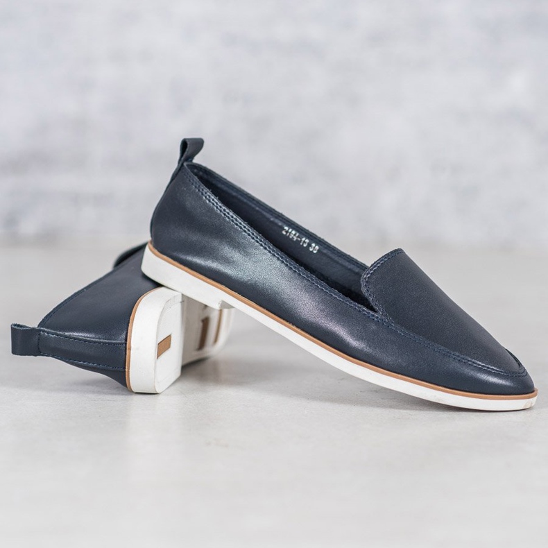 Mazaro Tmavě modré kožené mokasíny modrý 2